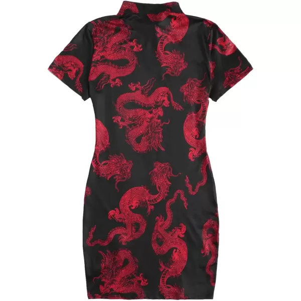 WDIRARA Women's Plus Size Chinese Dragon Print Bodycon Cheongsam Split Mini Dress