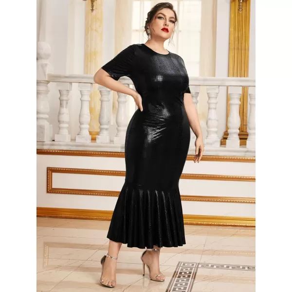 WDIRARA Women's Plus Size Elegant Crocodile Print Short Sleeve Mermaid Hem Bodycon Maxi Dress