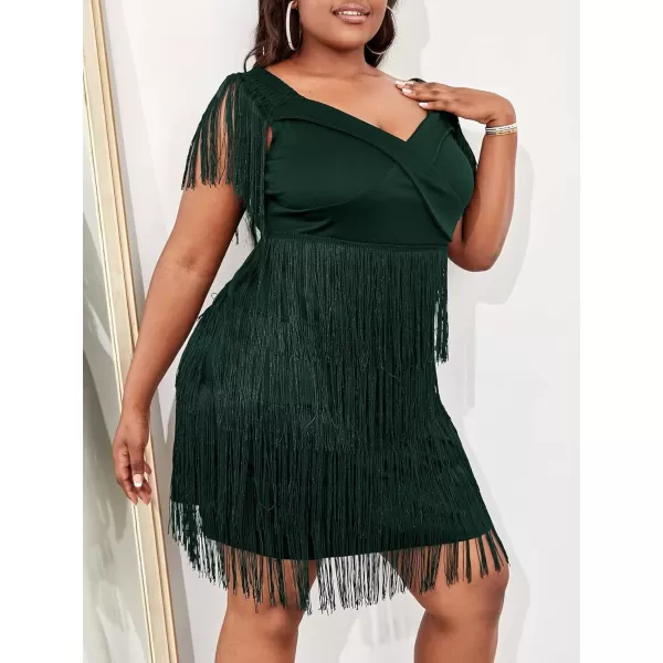 WDIRARA Women's Plus Size Off Shoulder Fringe Hem High Rise Bodycon Party Dress