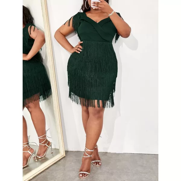 WDIRARA Women's Plus Size Off Shoulder Fringe Hem High Rise Bodycon Party Dress