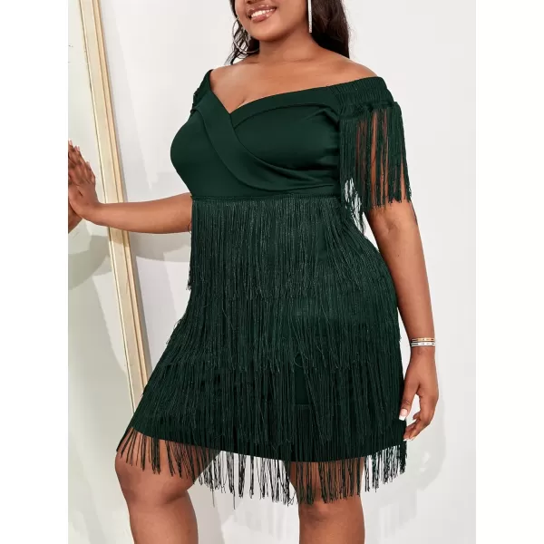 WDIRARA Women's Plus Size Off Shoulder Fringe Hem High Rise Bodycon Party Dress