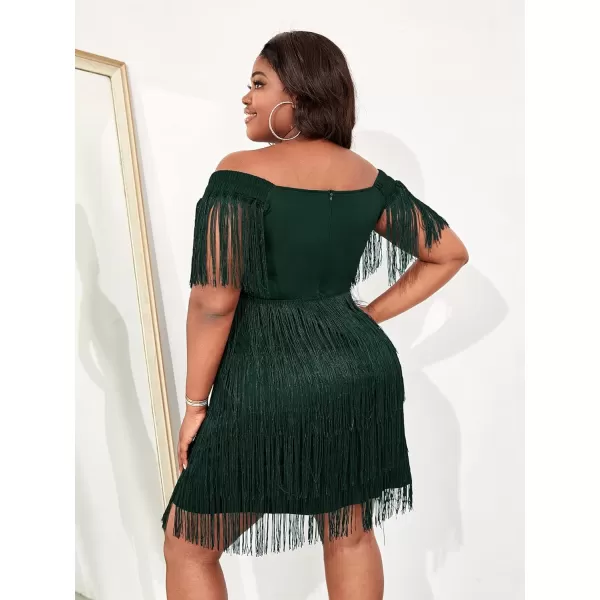 WDIRARA Women's Plus Size Off Shoulder Fringe Hem High Rise Bodycon Party Dress