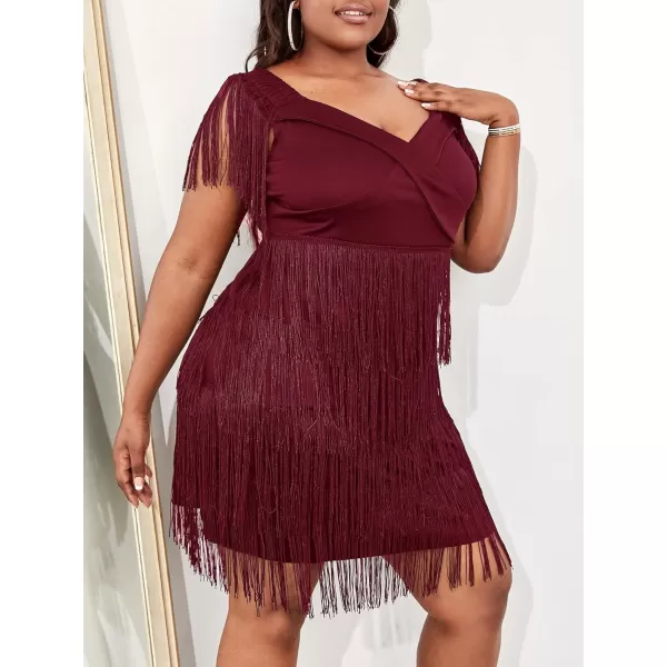 WDIRARA Women's Plus Size Off Shoulder Fringe Hem High Rise Bodycon Party Dress