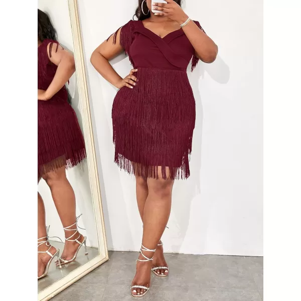 WDIRARA Women's Plus Size Off Shoulder Fringe Hem High Rise Bodycon Party Dress