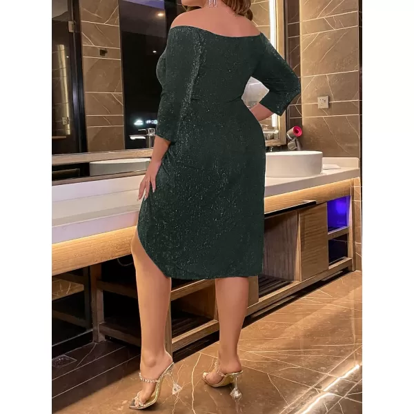 WDIRARA Women's Plus Size Off The Shoulder 3/4 Sleeve Wrap Hem Cocktail Party Glitter Dress