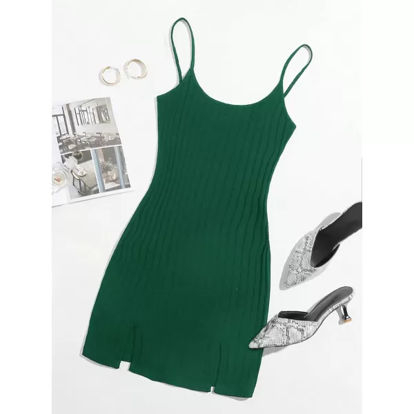 WDIRARA Women's Plus Size Split Front Sleeveless Rib Knit Bodycon Dress