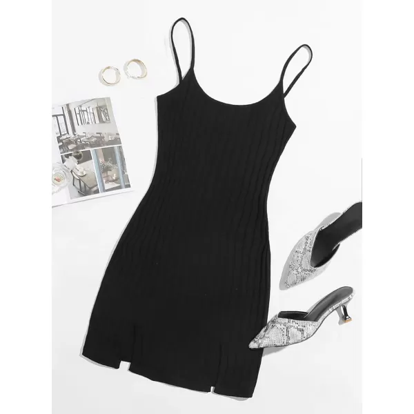 WDIRARA Women's Plus Size Split Front Sleeveless Rib Knit Bodycon Dress