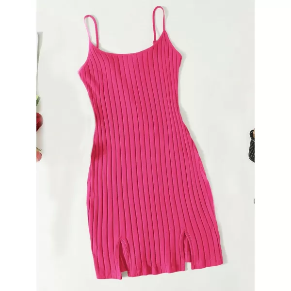 WDIRARA Women's Plus Size Split Front Sleeveless Rib Knit Bodycon Dress