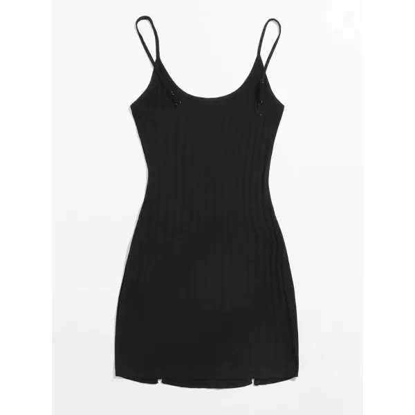 WDIRARA Women's Plus Size Split Front Sleeveless Rib Knit Bodycon Dress