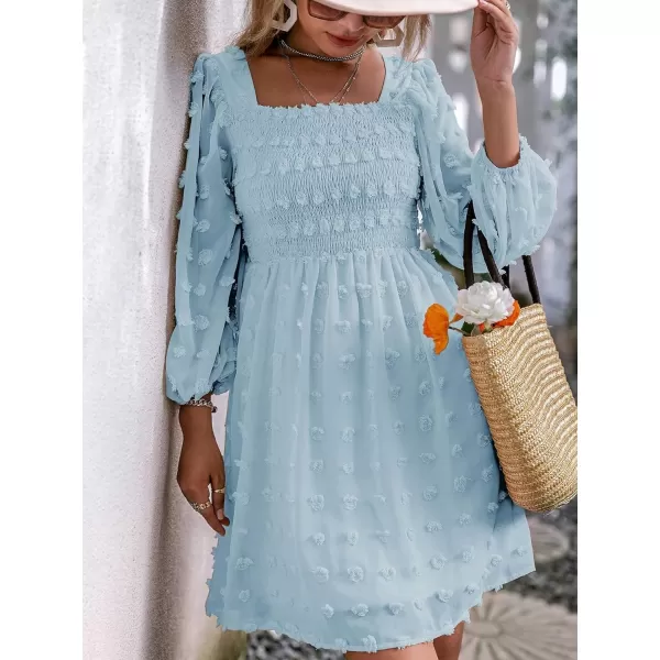 WDIRARA Women's Polka Swiss Dots Mesh Square Neck Lantern Bishop Sleeve Chiffon Dress