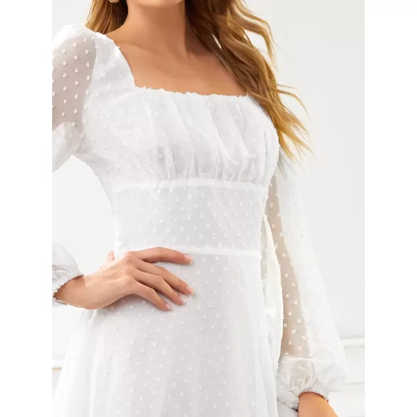 WDIRARA Women's Polka Swiss Dots Mesh Square Neck Lantern Bishop Sleeve Chiffon Dress