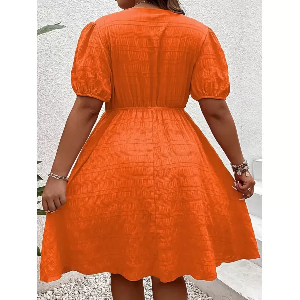 WDIRARA Women's Puff Sleeve Deep V Neck Tie Back Mini A Line Swing Dress