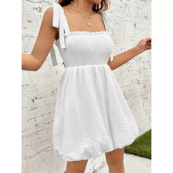 WDIRARA Women's Summer Textured Ruched Shirred Ruffle Hem A Line Dress High Waist Short Cami Dress