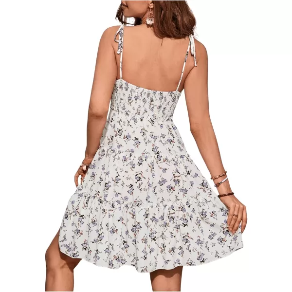 WDIRARA Women's Summer Textured Ruched Shirred Ruffle Hem A Line Dress High Waist Short Cami Dress