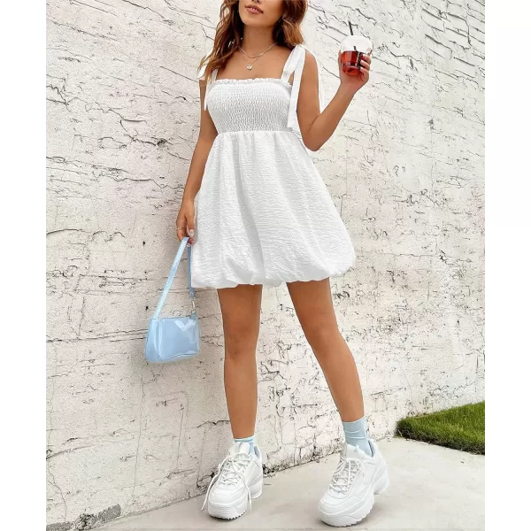 WDIRARA Women's Summer Textured Ruched Shirred Ruffle Hem A Line Dress High Waist Short Cami Dress