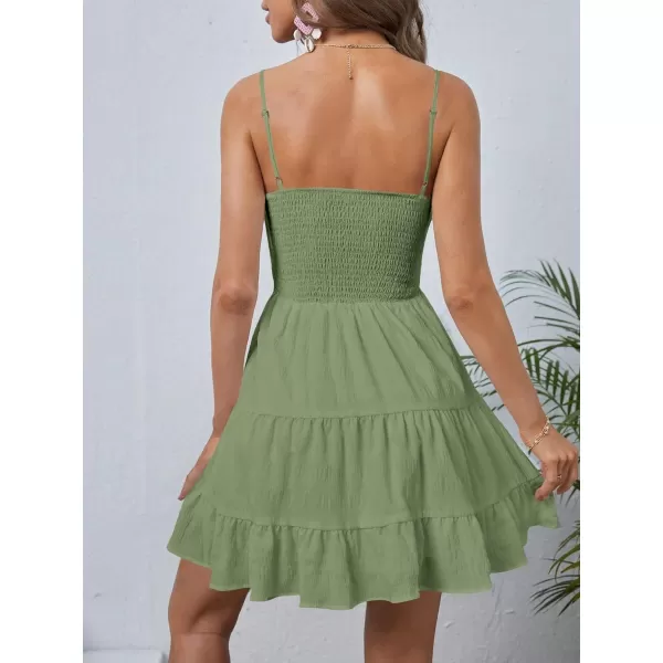 WDIRARA Women's Summer Textured Ruched Shirred Ruffle Hem A Line Dress High Waist Short Cami Dress