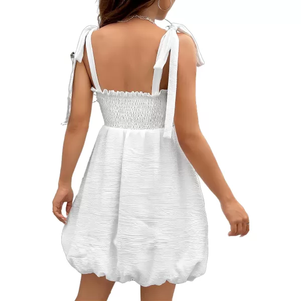 WDIRARA Women's Summer Textured Ruched Shirred Ruffle Hem A Line Dress High Waist Short Cami Dress
