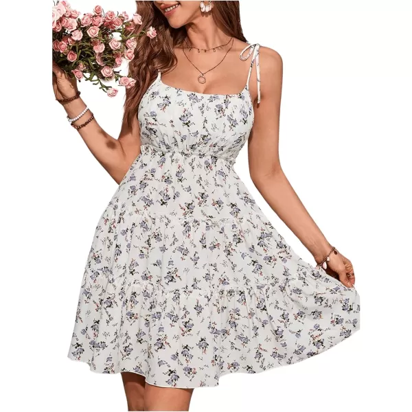 WDIRARA Women's Summer Textured Ruched Shirred Ruffle Hem A Line Dress High Waist Short Cami Dress
