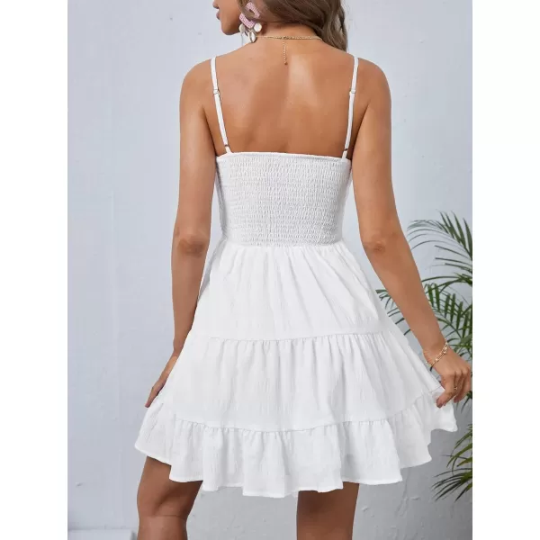 WDIRARA Women's Summer Textured Ruched Shirred Ruffle Hem A Line Dress High Waist Short Cami Dress