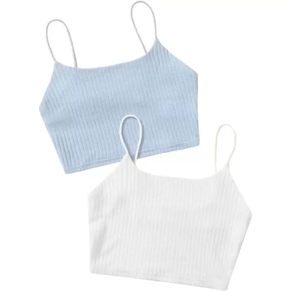 WDIRARA Girl's 2 Pack Basic Rib Knit Crop Cami Top Sleeveless Casual Top