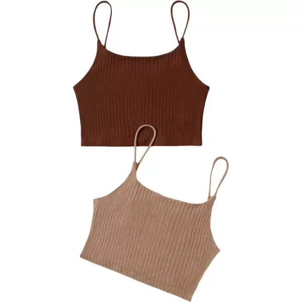 WDIRARA Girl's 2 Pack Basic Rib Knit Crop Cami Top Sleeveless Casual Top