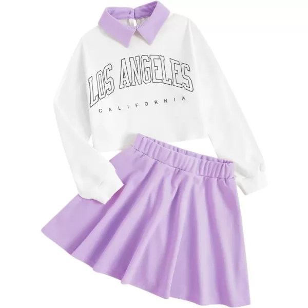 WDIRARA Girl's 2 Piece Letter Graphic Print Collar Sweatshirt and Plaid Skater Skirt Set