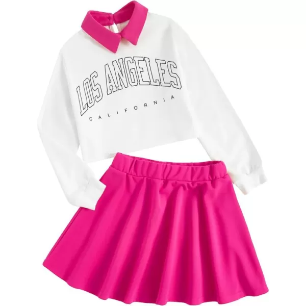 WDIRARA Girl's 2 Piece Letter Graphic Print Collar Sweatshirt and Plaid Skater Skirt Set