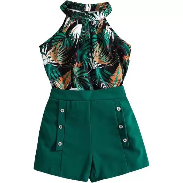 WDIRARA Girl's 2 Piece Outfits Floral Print Tie Neck Halter Top and Shorts Set