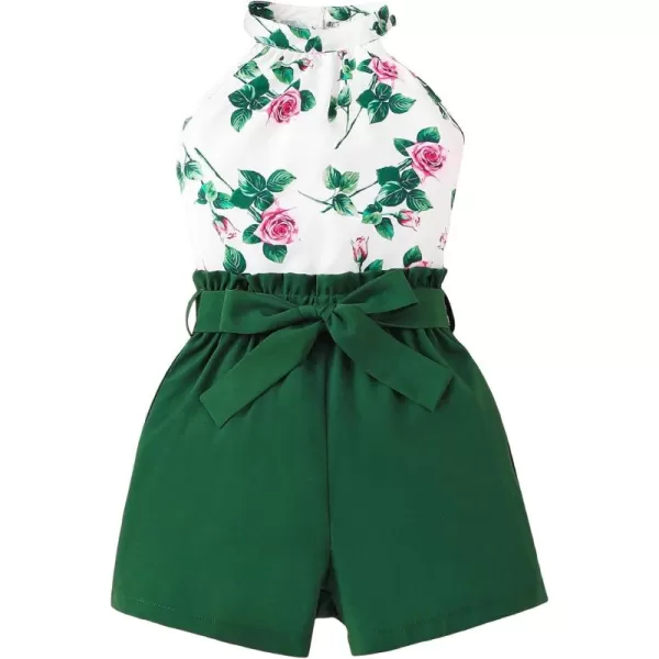 WDIRARA Girl's 2 Piece Outfits Floral Print Tie Neck Halter Top and Shorts Set