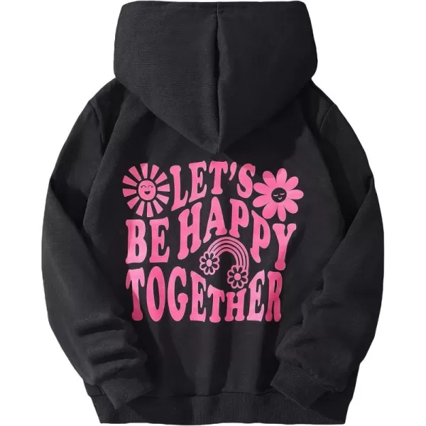 WDIRARA Girl's Cartoon Letter Graphic Print Hoodie Long Sleeve Sweatshirt Pullovers