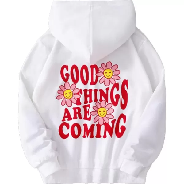 WDIRARA Girl's Cartoon Letter Graphic Print Hoodie Long Sleeve Sweatshirt Pullovers
