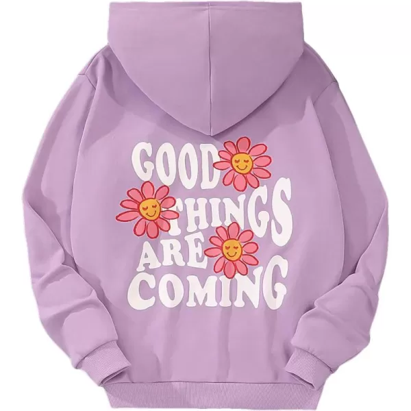 WDIRARA Girl's Cartoon Letter Graphic Print Hoodie Long Sleeve Sweatshirt Pullovers