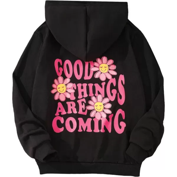 WDIRARA Girl's Cartoon Letter Graphic Print Hoodie Long Sleeve Sweatshirt Pullovers