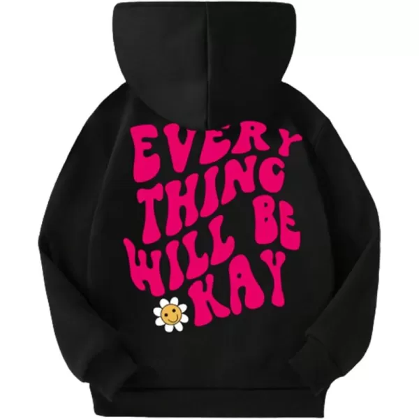 WDIRARA Girl's Cartoon Letter Graphic Print Hoodie Long Sleeve Sweatshirt Pullovers