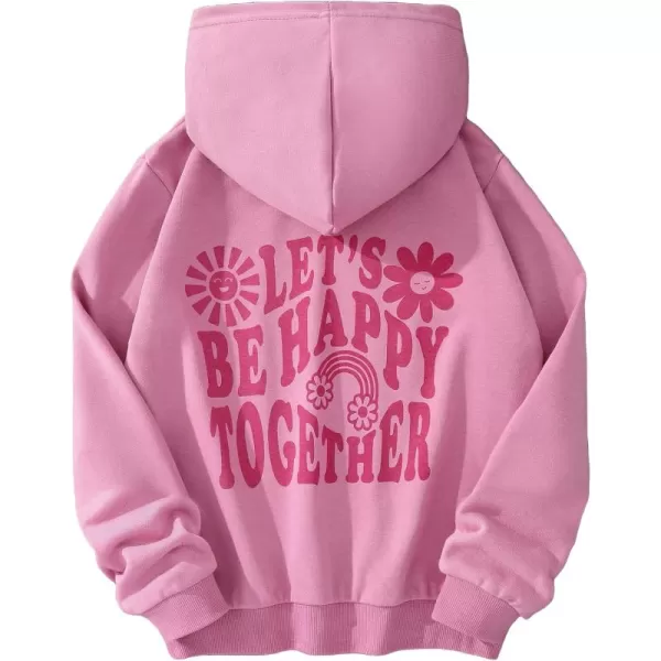WDIRARA Girl's Cartoon Letter Graphic Print Hoodie Long Sleeve Sweatshirt Pullovers