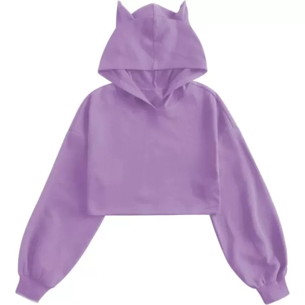 WDIRARA Girl's Cute Cat Ear Crop Tops Long Sleeve Causal Plain Hoodie Sweatshirt Shirt