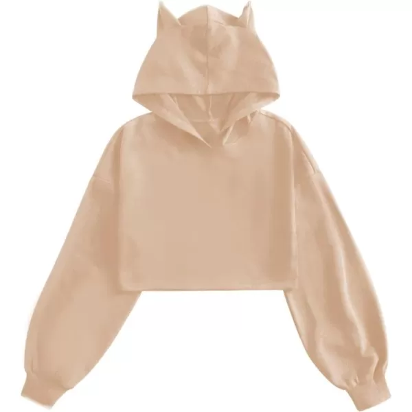 WDIRARA Girl's Cute Cat Ear Crop Tops Long Sleeve Causal Plain Hoodie Sweatshirt Shirt