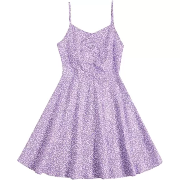 WDIRARA Girl's Ditsy Floral Print Dress Spaghetti Strap V Neck Ruched Flared Cami Dress