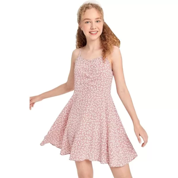 WDIRARA Girl's Ditsy Floral Print Dress Spaghetti Strap V Neck Ruched Flared Cami Dress