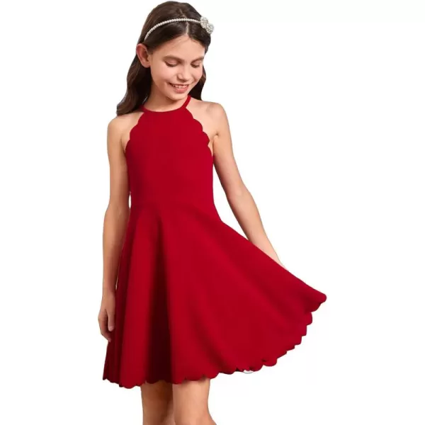 WDIRARA Girl's Halter Neck Scallop Trim Sleeveless A Line Flared Party Mini Dress