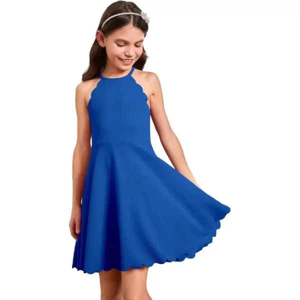 WDIRARA Girl's Halter Neck Scallop Trim Sleeveless A Line Flared Party Mini Dress