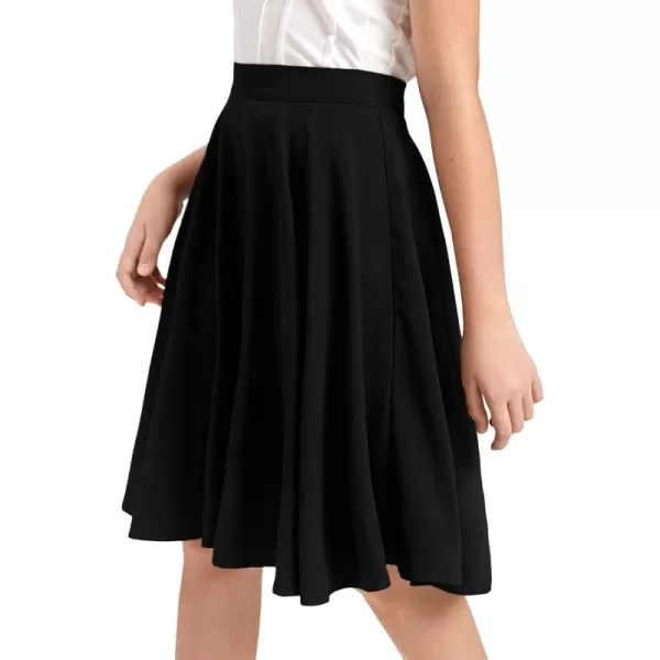 WDIRARA Girl's High Waist Pleated Skater Knee Length Skirt Zip Side Flared Skirt