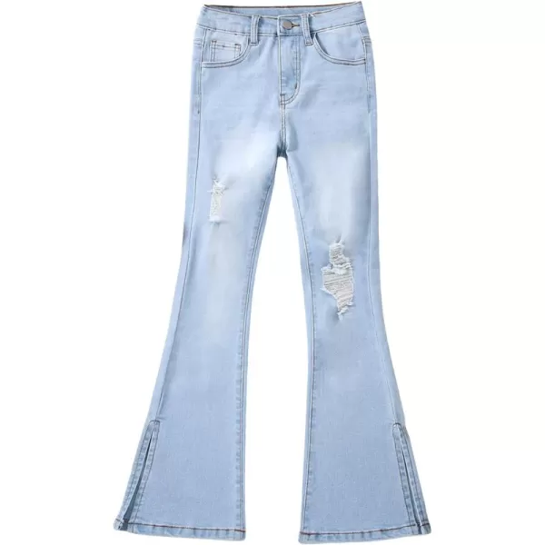WDIRARA Girl's High Waisted Ripped Raw Hem Flare Bell Bottom Jeans Denim Pants