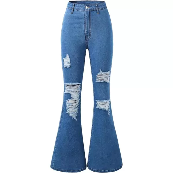 WDIRARA Girl's High Waisted Ripped Raw Hem Flare Bell Bottom Jeans Denim Pants