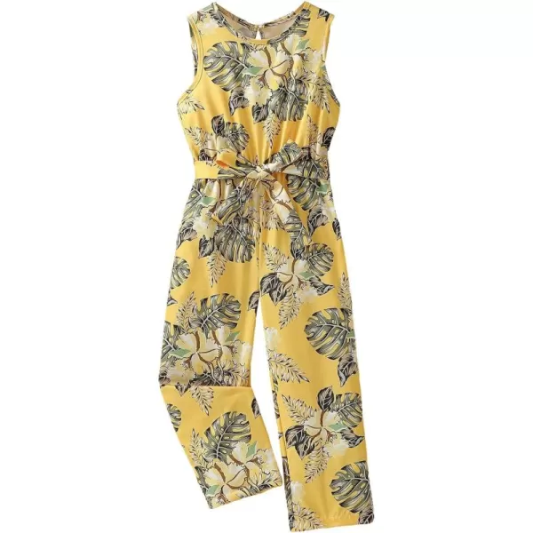 WDIRARA Girl's Lace Round Neck Sleeveless Belted Wide Leg Jumpsuit Pants