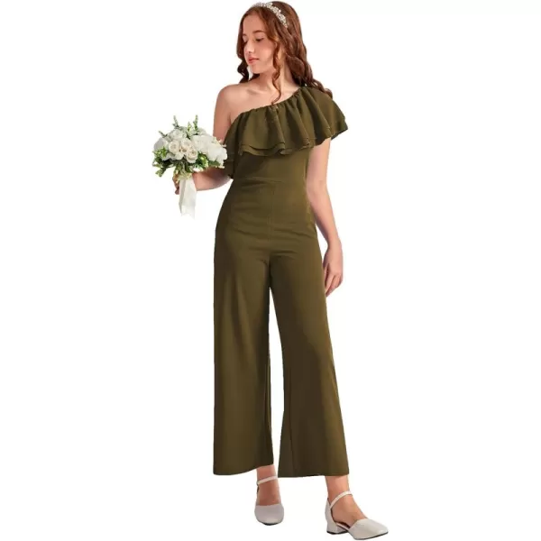 WDIRARA Girl's One Shoulder Layered Ruffle Trim Sleeveless Jumpsuit Pants with Pockets