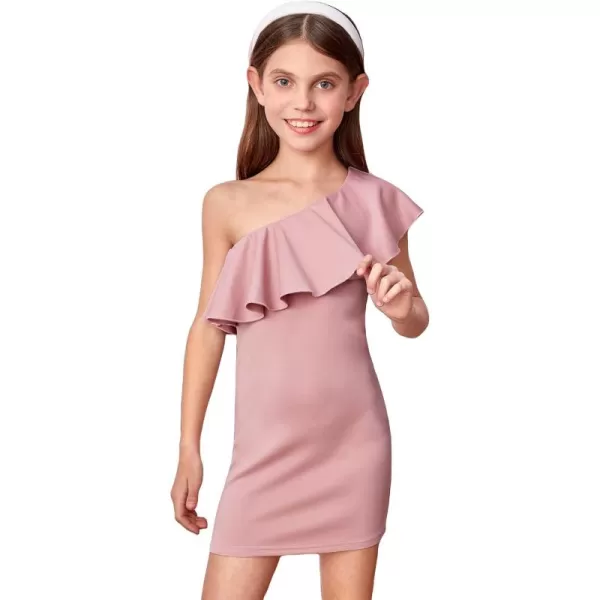 WDIRARA Girl's One Shoulder Ruffle Trim Flounce Sleeve Pencil Party Birthday Dress