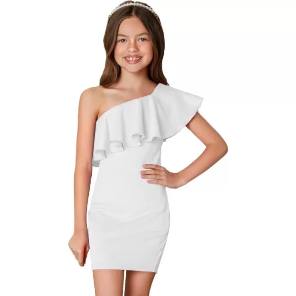 WDIRARA Girl's One Shoulder Ruffle Trim Flounce Sleeve Pencil Party Birthday Dress