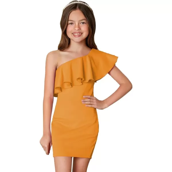 WDIRARA Girl's One Shoulder Ruffle Trim Flounce Sleeve Pencil Party Birthday Dress