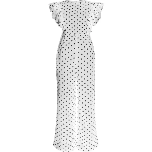 WDIRARA Girl's Polka Dots Ruffle Trim Cap Sleeve Round Neck Wide Leg Jumpsuit